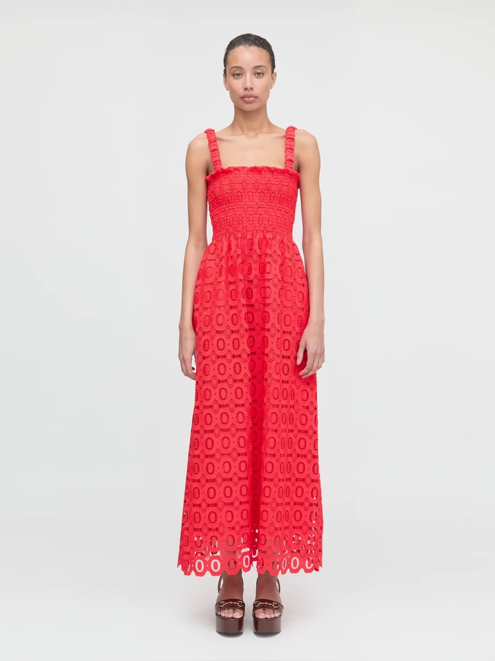 Hill House Red Eyelet Smocked Maxi Dress